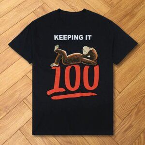 Black-Curious George Monkey Chilling Vibing Keeping It 100 Funny Graphic Tee